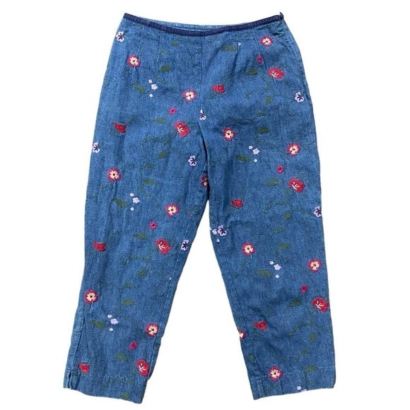 VTG Telluride Clothing Co Embroidered Floral High Rise Ankle Denim Pants Size 10 - Picture 1 of 5